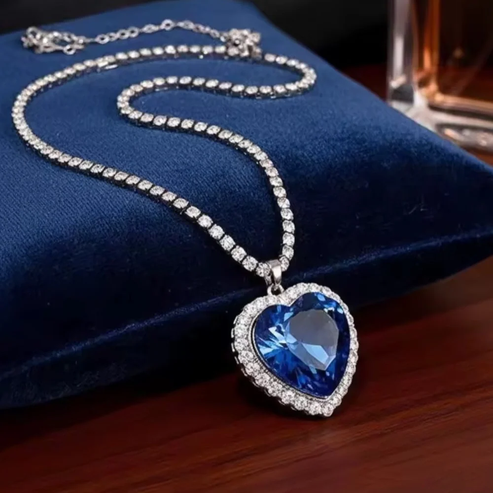 Unique premium look Sapphire Blue Heart Necklace with Silver Accents - Picture 4 of 13